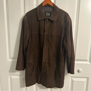 Jos. A. Bank Brown Suede Leather Coat Mens Classic Button Front Jacket‎